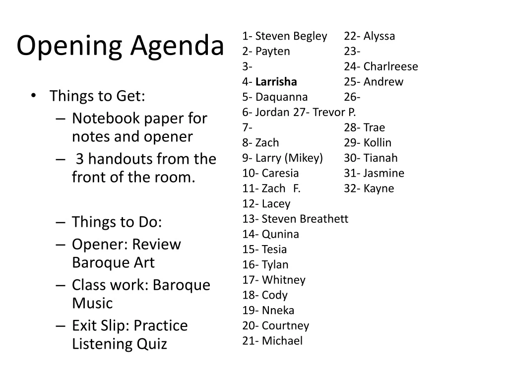 opening agenda