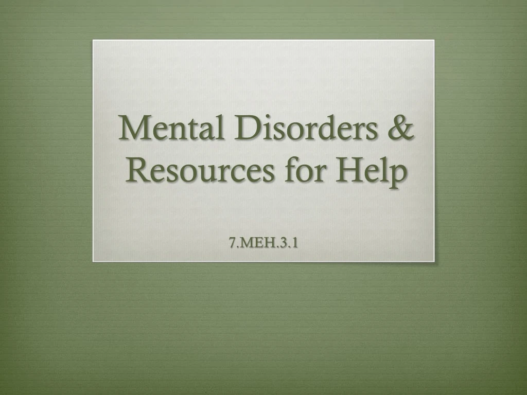 mental disorders resources for help