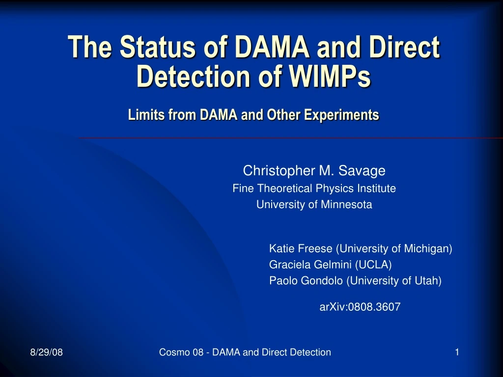 the status of dama and direct detection of wimps limits from dama and other experiments