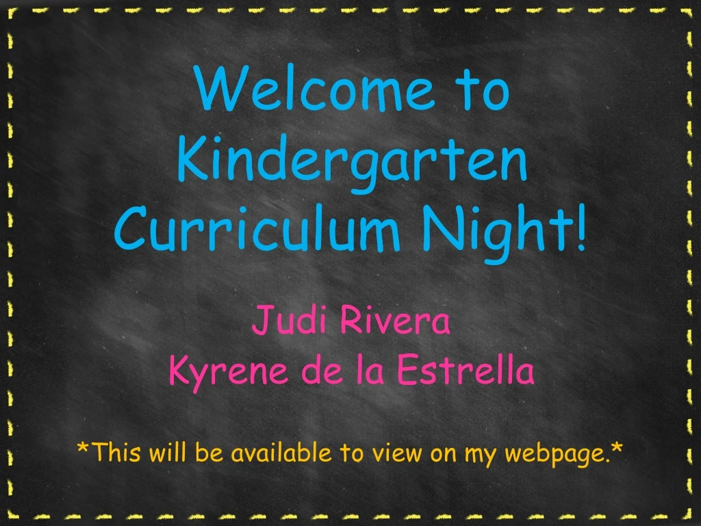 welcome to kindergarten curriculum night