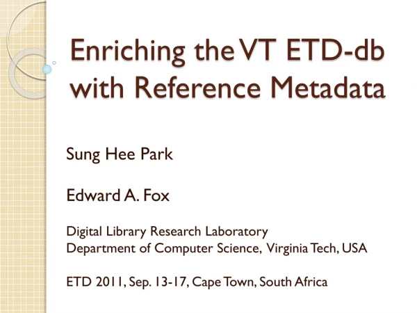 Enriching the VT ETD- db with Reference Metadata