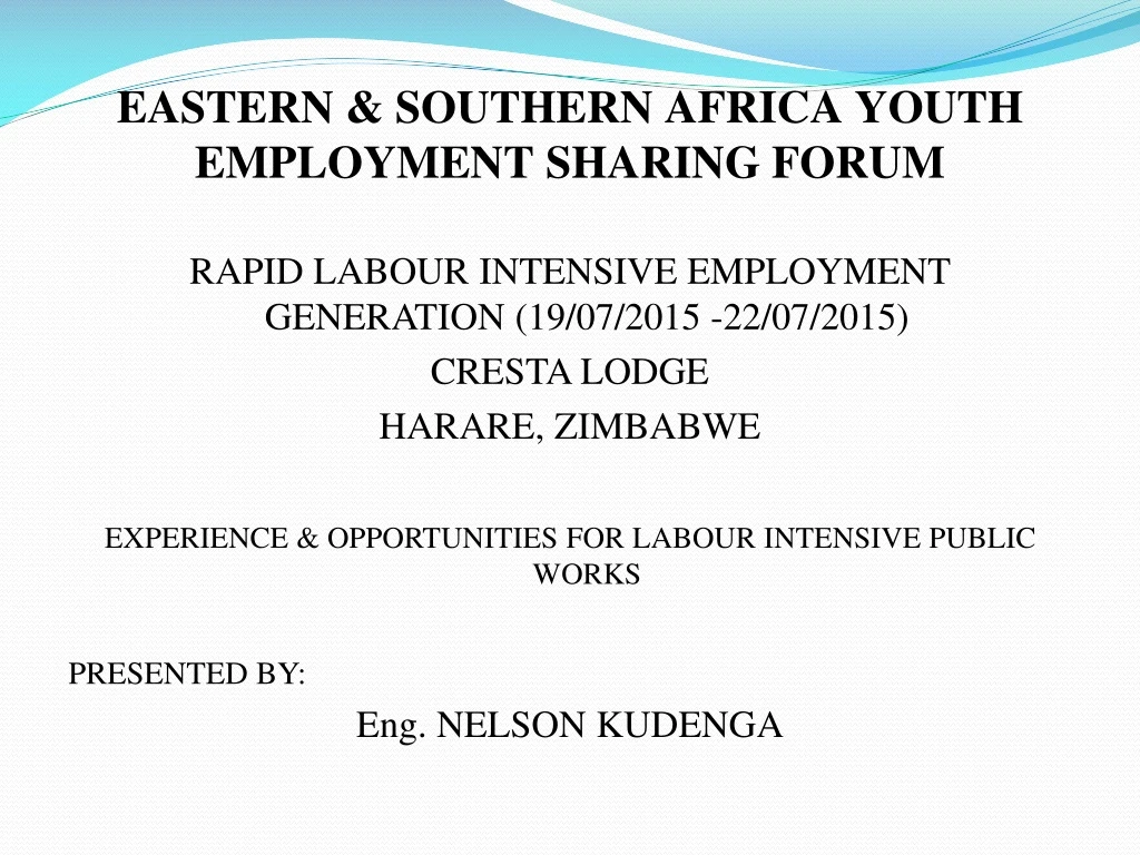 eastern southern africa youth employment sharing forum