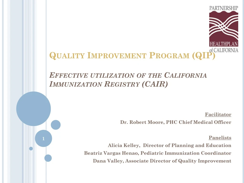 quality improvement program qip effective u tilization of the california immunization registry cair