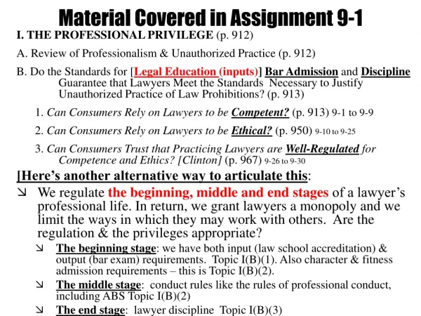Material Covered in Assignment 9-1