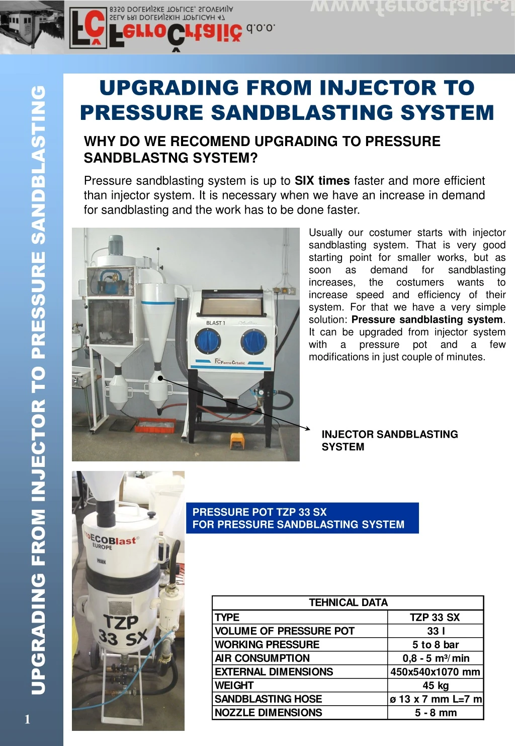 upgrading from injector to pressure sandblasting