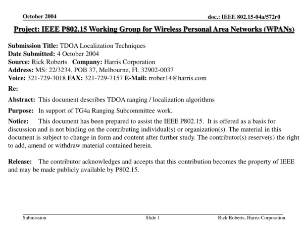 Project: IEEE P802.15 Working Group for Wireless Personal Area Networks (WPANs)