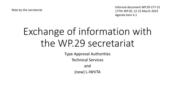 Exchange of information with the WP.29 secretariat