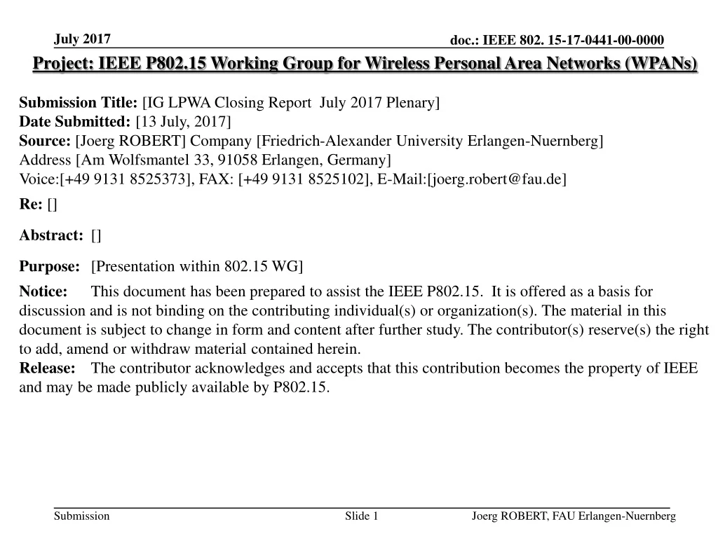 project ieee p802 15 working group for wireless