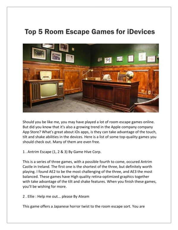 Top 5 Room Escape Games for iDevices