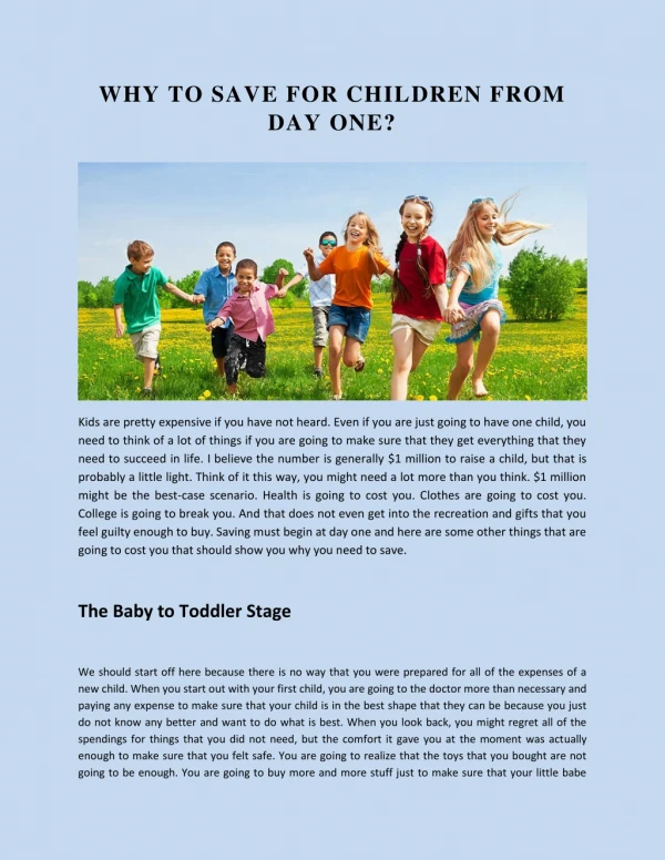 WHY TO SAVE FOR CHILDREN FROM DAY ONE?