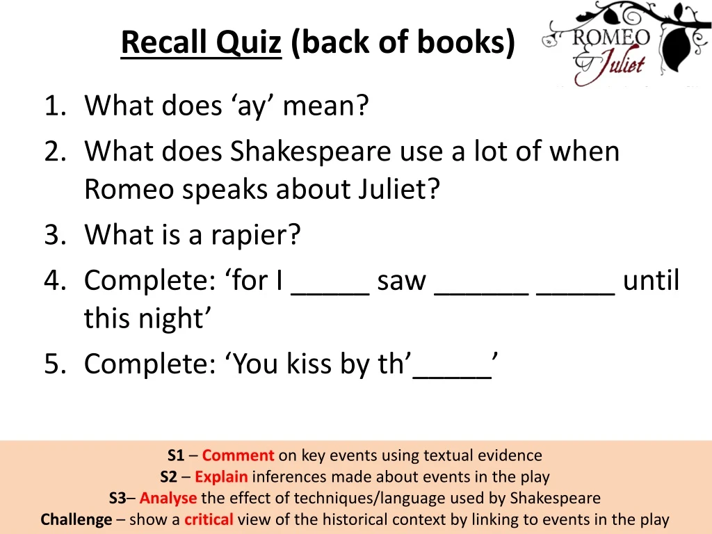 recall quiz back of books