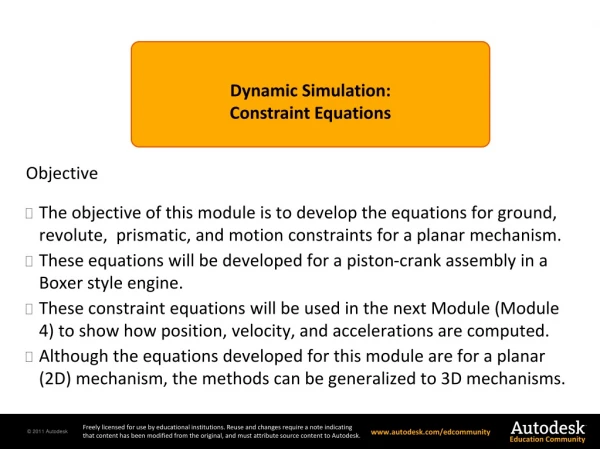 Dynamic Simulation : Constraint Equations