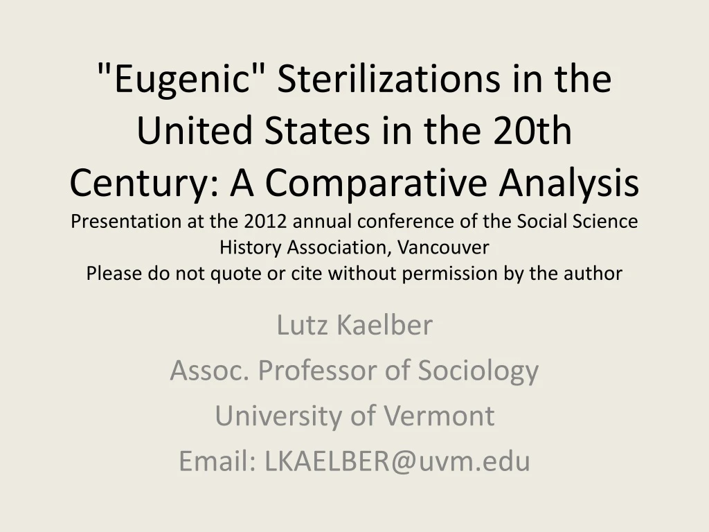 lutz kaelber assoc professor of sociology university of vermont email lkaelber@uvm edu