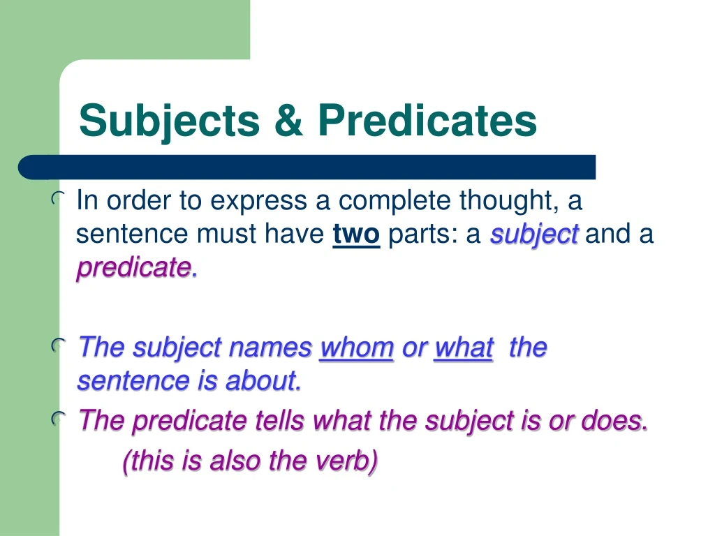 subjects predicates