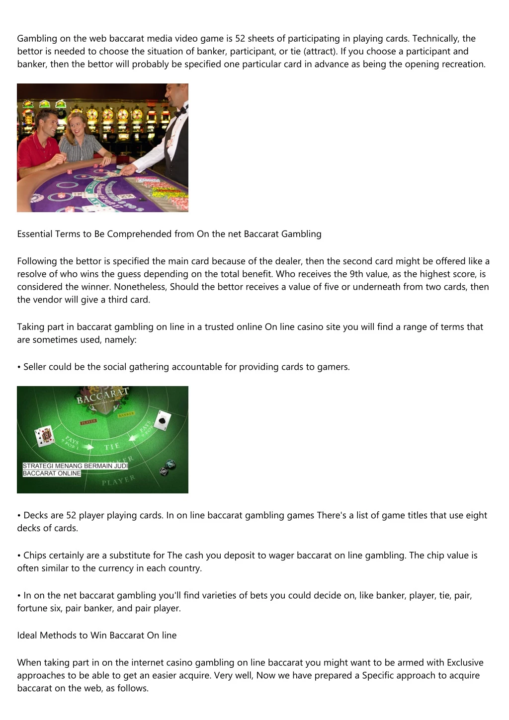 gambling on the web baccarat media video game