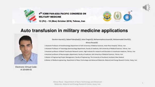 Auto transfusion in military medicine applications