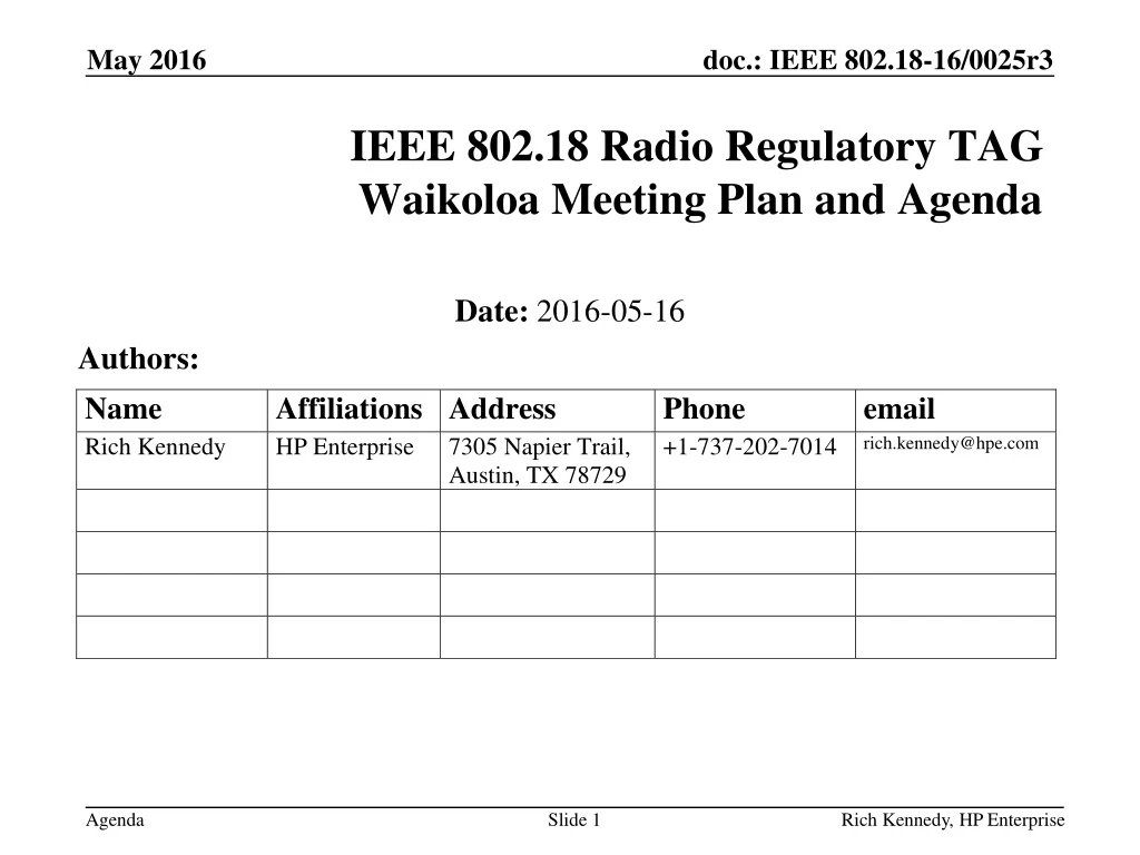 ieee 802 18 radio regulatory tag waikoloa meeting plan and agenda