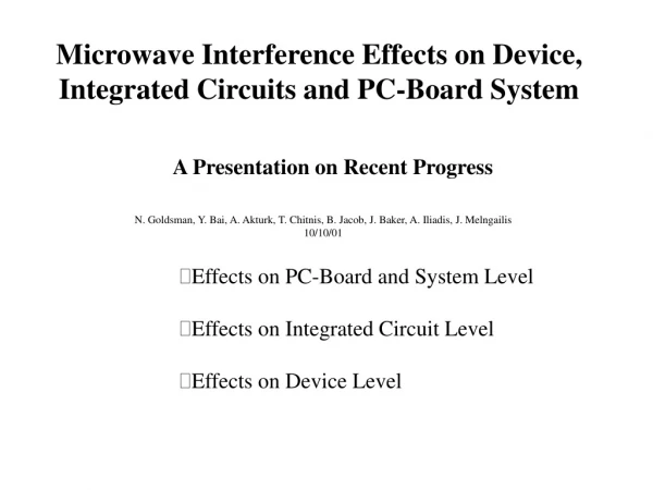 Effects on PC-Board and System Level Effects on Integrated Circuit Level Effects on Device Level
