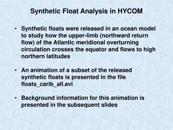 Synthetic Float Analysis in HYCOM