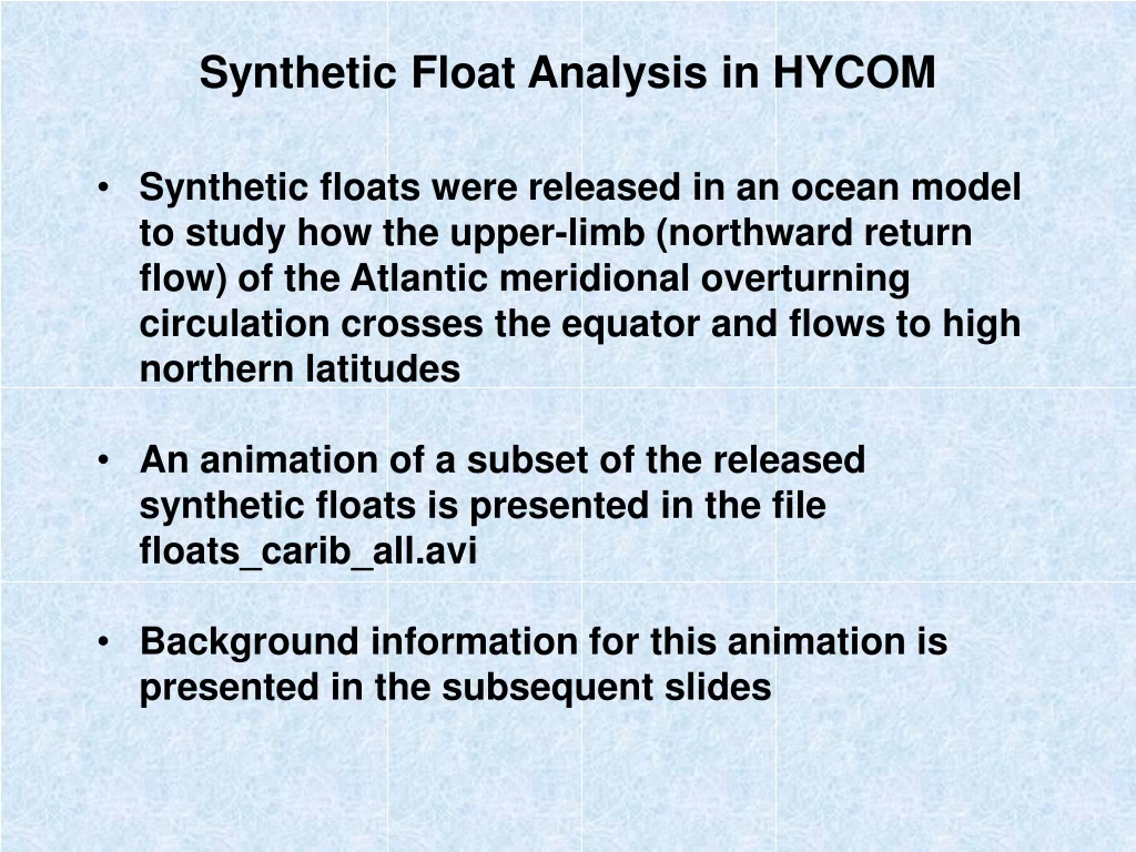 synthetic float analysis in hycom