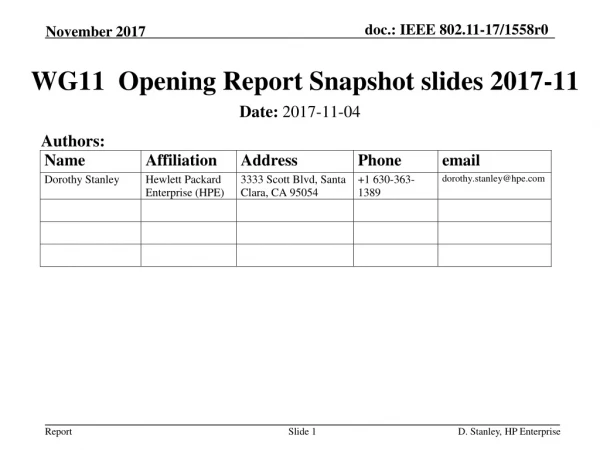 WG11 Opening Report Snapshot slides 2017-11