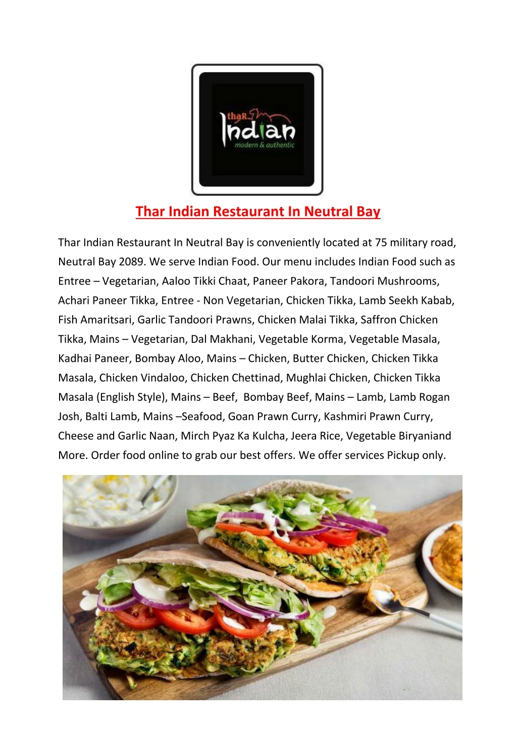thar indian restaurant in neutral bay