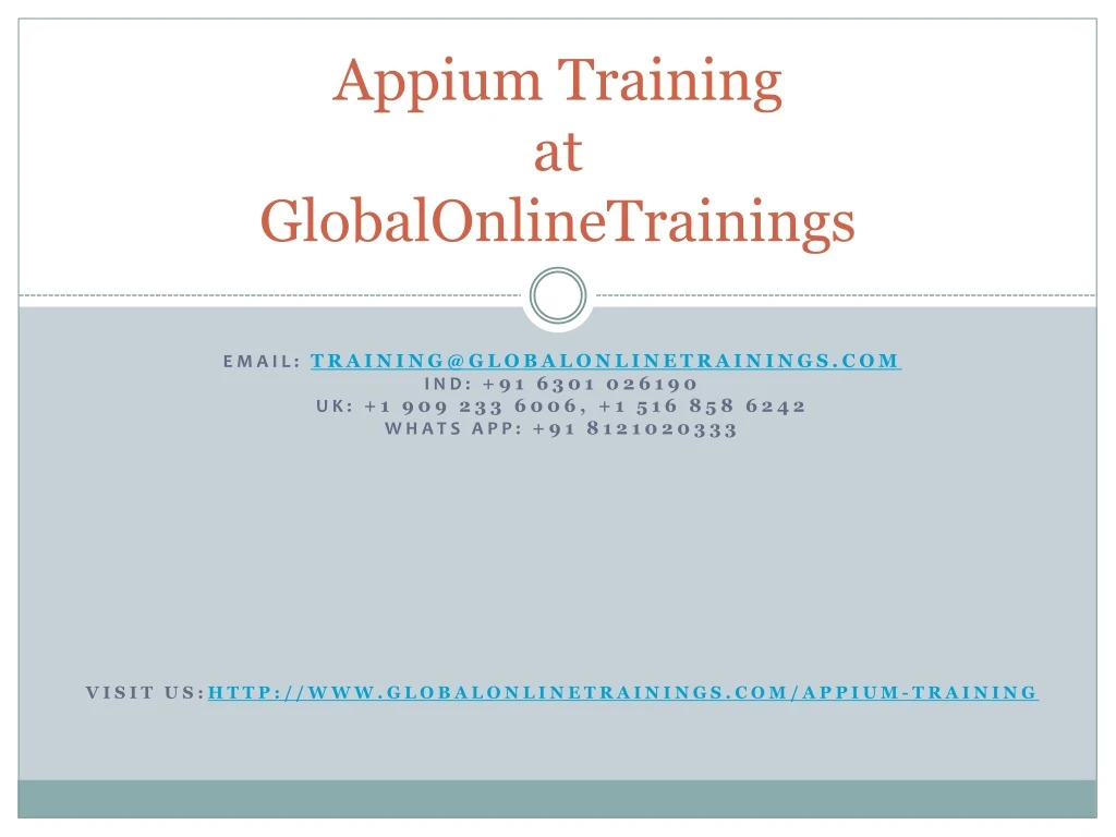 appium training at globalonlinetrainings