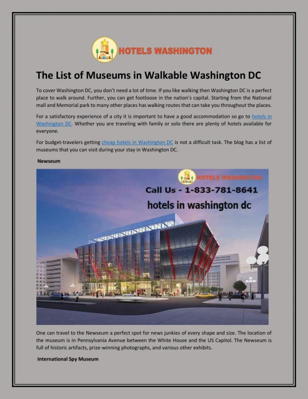 The List of Museums in Walkable Washington DC