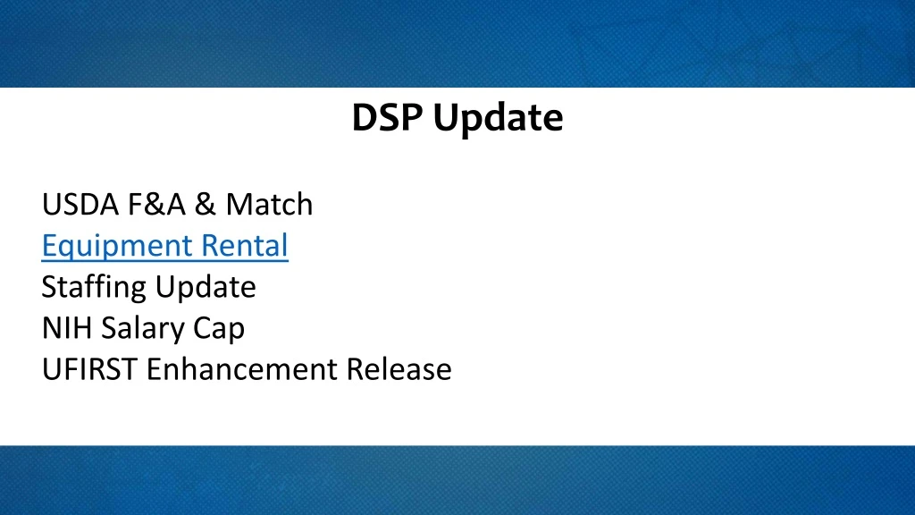 dsp update usda f a match equipment rental
