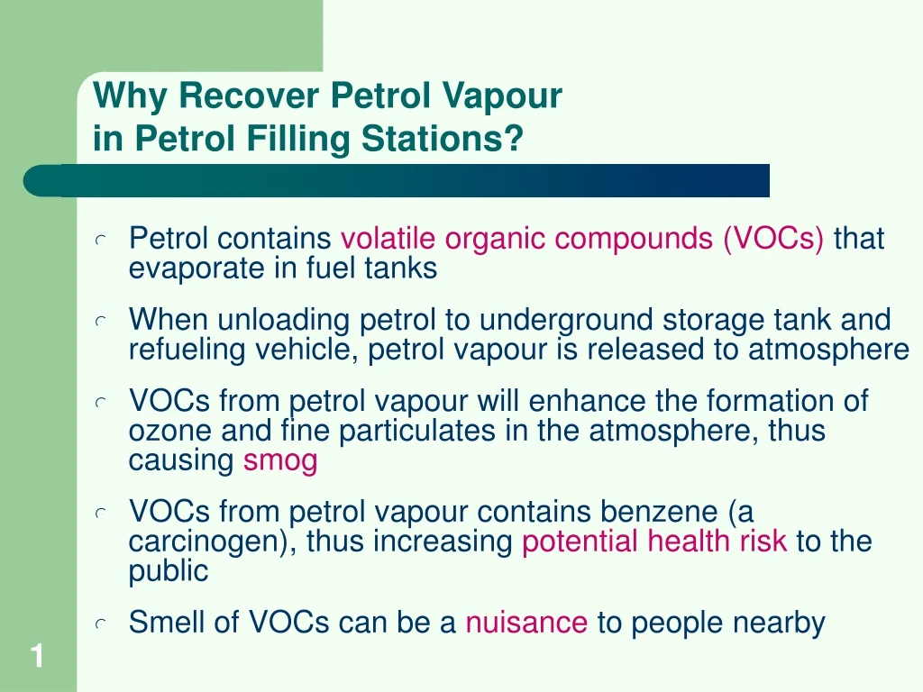 why recover petrol vapour in petrol filling stations