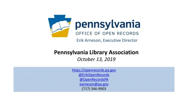 Pennsylvania Library Association October 13, 2019