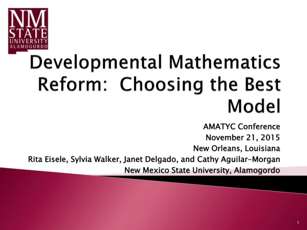 Developmental Mathematics Reform: Choosing the Best Model