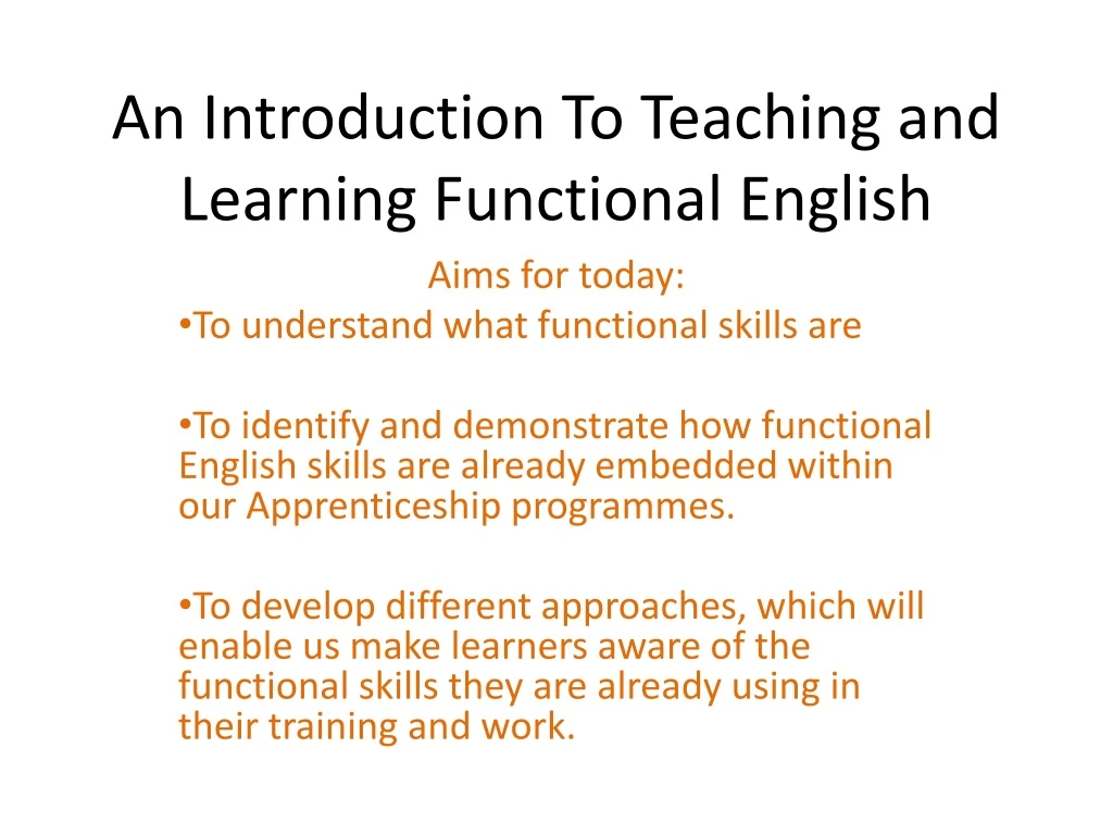 an introduction to teaching and learning functional english