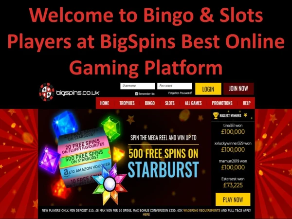 Welcome to BigSpins for Playing Online Bingo & Slots