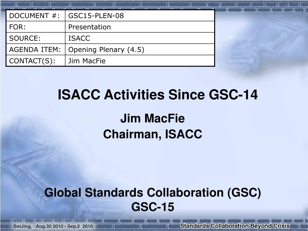 isacc activities since gsc 14
