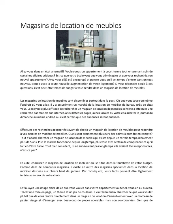 magasins de location de meubles