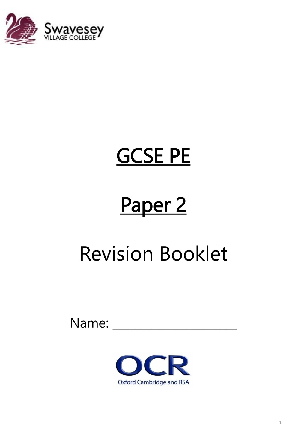 gcse pe paper 2 revision booklet name