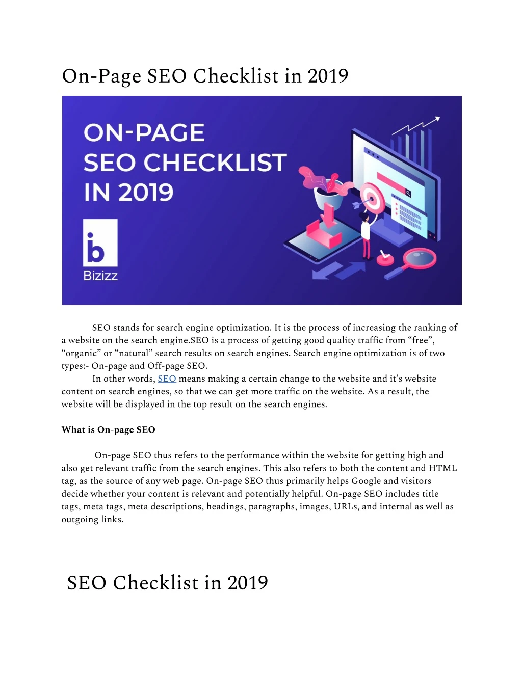 on page seo checklist in 2019