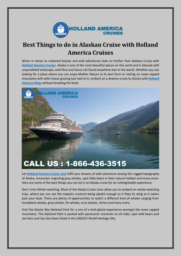 Best Things to do in Alaskan Cruise with Holland America Cruises