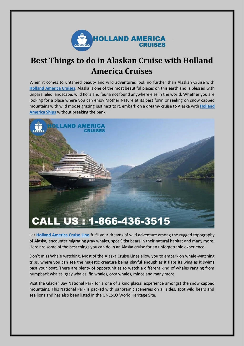 best things to do in alaskan cruise with holland