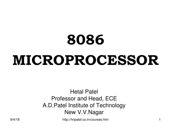 Hetal Patel Professor and Head, ECE A.D.Patel Institute of Technology New V.V.Nagar
