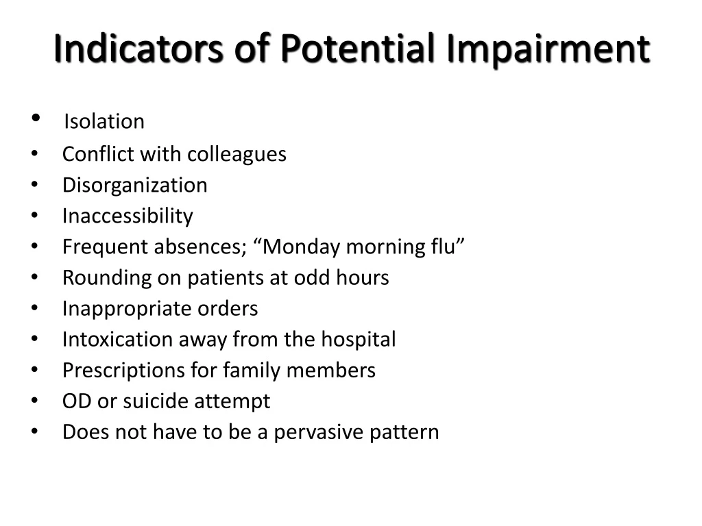 indicators of potential impairment