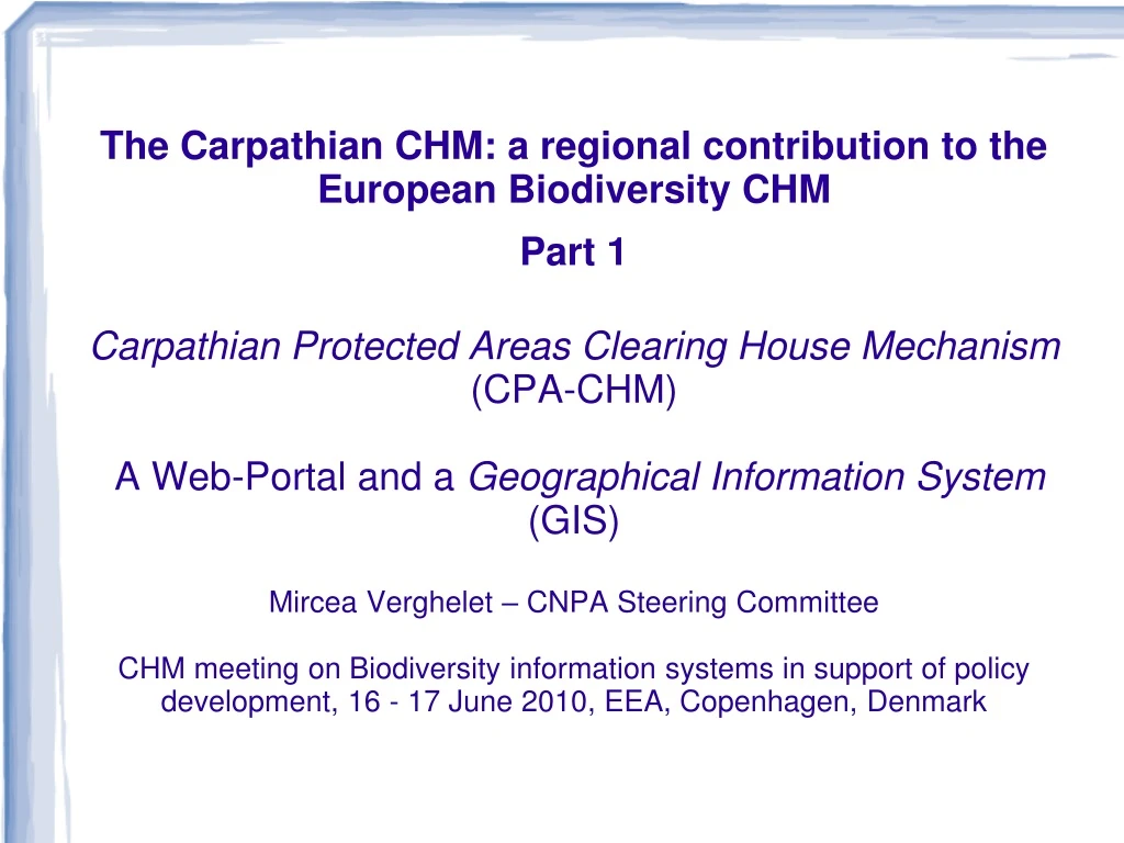 the carpathian chm a regional contribution