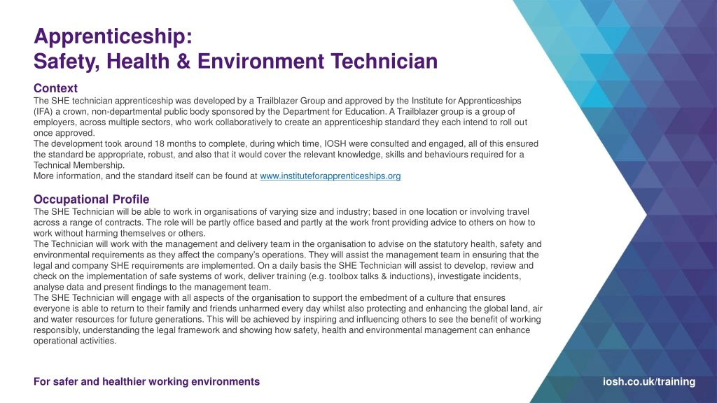 apprenticeship safety health environment