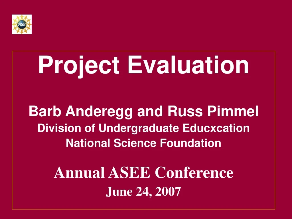 project evaluation barb anderegg and russ pimmel