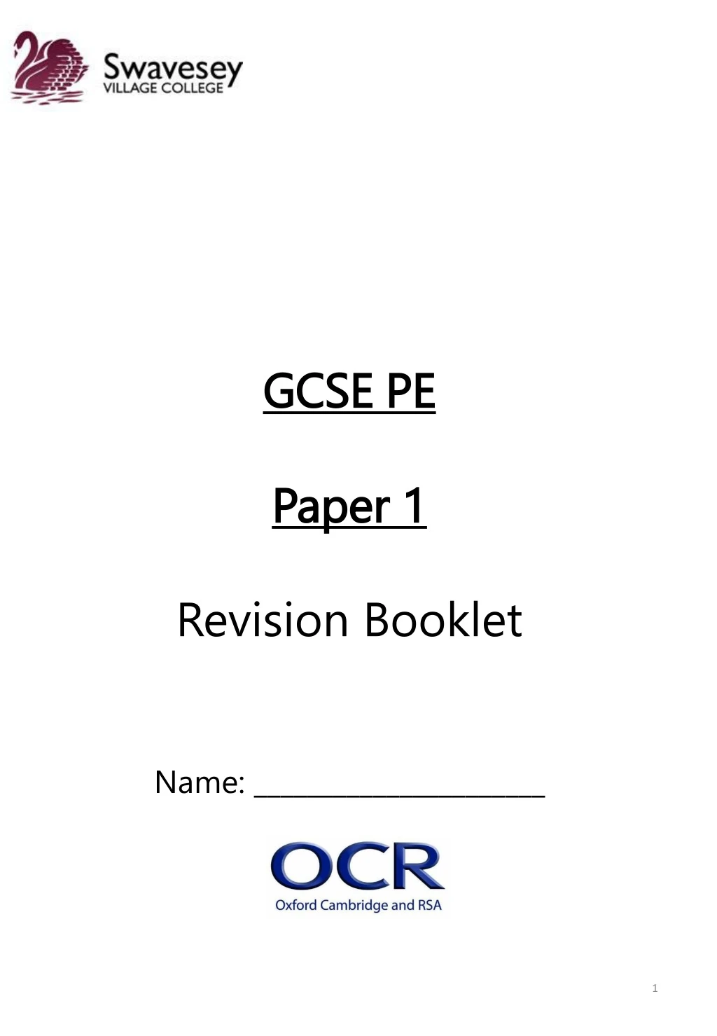 gcse pe paper 1 revision booklet name