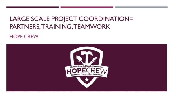Large Scale project coordination= partners, training, teamwork