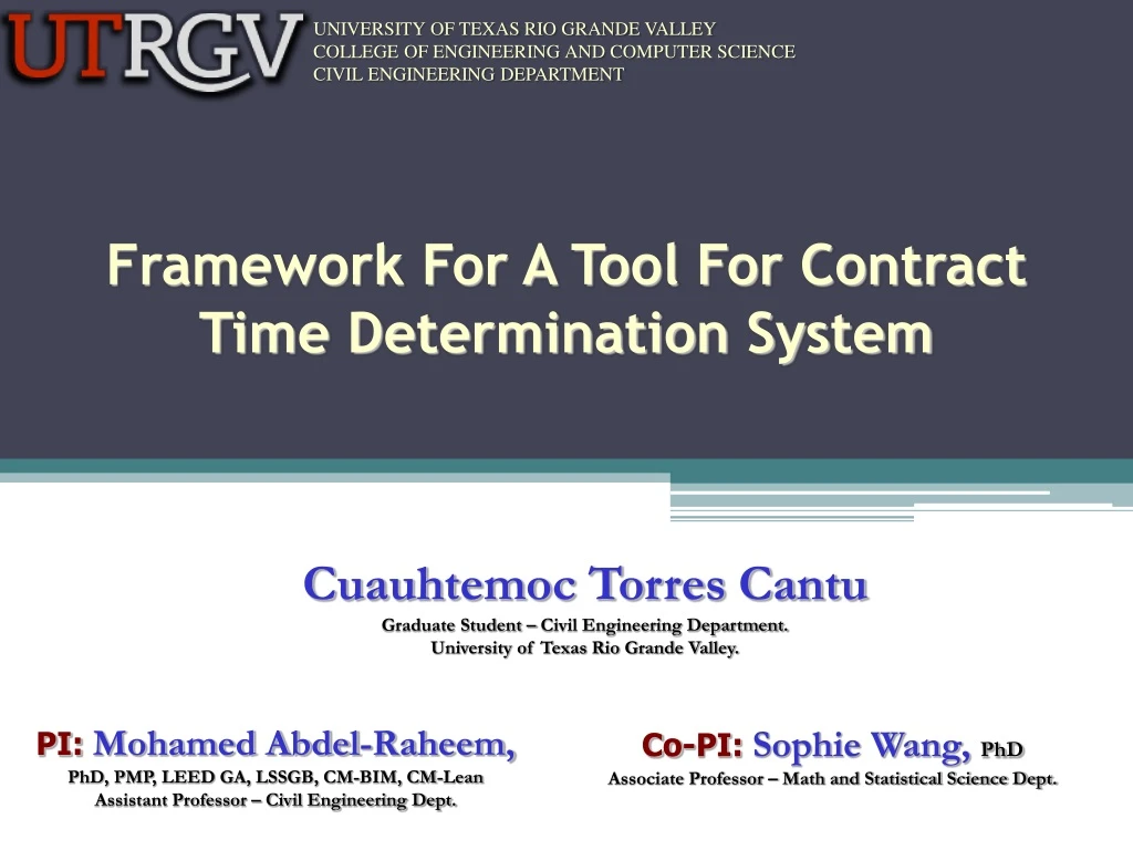 framework for a tool for contract time determination system