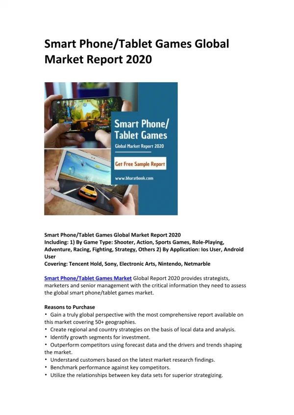 Smart Phone/Tablet Games Global Market Analysis & Forecast 2020