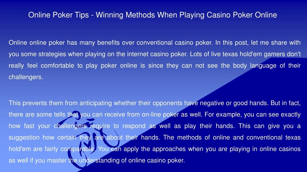 online poker tips winning methods when playing casino poker online